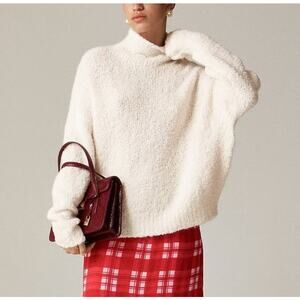 J. Crew Long Sleeve Turtleneck Sweater in Boucle Yarn Textured Cream XXS